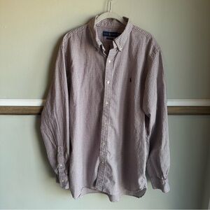 Ralph Lauren Red Gray Plaid Button Down 100% Cotton Classic Fit Button Shirt